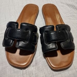 Aldo Black Leather Slide Sandals